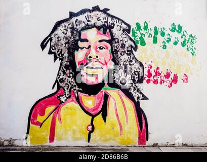 Bob Marley Graffiti in den Tuff Gong Recording Studios, Kingston, Saint Andrew Parish, Jamaika Stockfoto