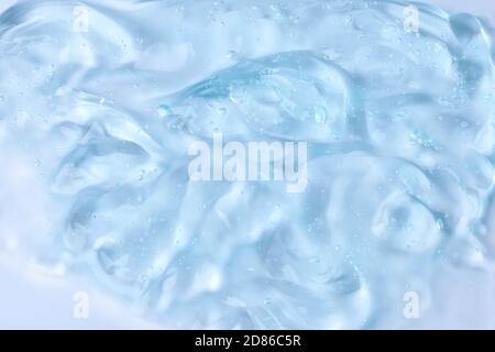Eine Probe eines kosmetischen Produkts. Hyaluronsäure-Gel. Texturierter Hintergrund mit Sauerstoffblasen. Creme Gel kosmetische Gleitmittel . Stockfoto