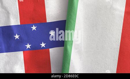 Italien und Niederländische Antillen zwei Flaggen Textil Stoff 3D-Rendering Stockfoto