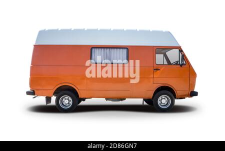 Klassische orange van isoliert auf weißem Hintergrund, Wohnmobil Stockfoto