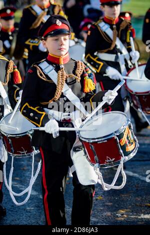Sandhurst, Vereinigtes Königreich, 11. November 2018:- Kadetten aus Sandhurst Corps of Drums marschieren zum Sandhurst war Memorial zum 100. Jahrestag der A Stockfoto