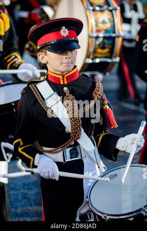 Sandhurst, Vereinigtes Königreich, 11. November 2018:- Kadetten aus Sandhurst Corps of Drums marschieren zum Sandhurst war Memorial zum 100. Jahrestag der A Stockfoto