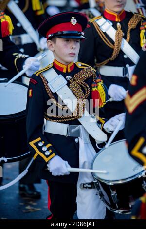 Sandhurst, Vereinigtes Königreich, 11. November 2018:- Kadetten aus Sandhurst Corps of Drums marschieren zum Sandhurst war Memorial zum 100. Jahrestag der A Stockfoto