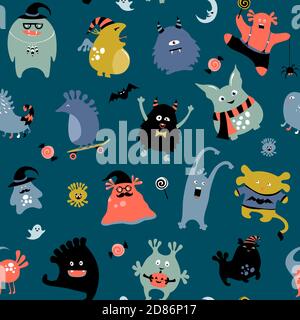 Vektor Halloween Poster Design mit halloween-Symbole, Monster und Kalligraphie. Lustige halloween-Karte. Stock Vektor