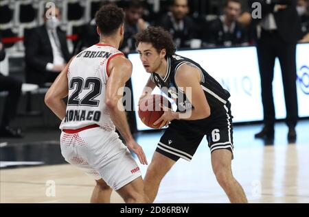 Bologna, Italien. Oktober 2020. 21/10/2020 - Alessandro Pajola von Virtus Segafredo Bologna während des Eurocup-Spiels Virtus Segafredo Bologna gegen AS Monaco (R) von Jaleel O'Brien von AS Monaco vereitelt - Photo Michele Nucci /LM Credit: Michele Nucci/LPS/ZUMA Wire/Alamy Live News Stockfoto