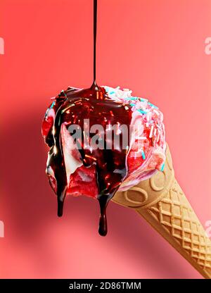 Schokolade auf Eis mit Pop-Farben Stockfoto