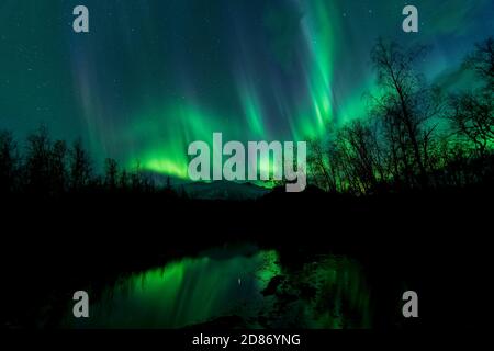 Spektakuläre farbenfrohe aurora-Darstellung über dem Sarek Nationalpark in Nordschweden am Sptmeber 23., 2020 Stockfoto