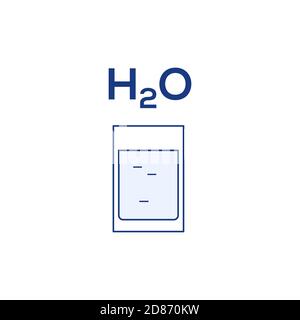 Glas Wasser H2O-Linie Symbol isoliert auf weiß. Stock Vektor