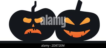 Zwei halloween Kürbisse Gesichter Laternen Symbol Vektor Illustration Design Stock Vektor