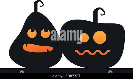 Zwei halloween Kürbisse Gesichter Laternen Symbol Vektor Illustration Design Stock Vektor