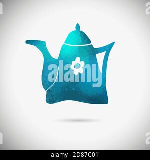 Küchenutensilien. Die Teekanne ist blau. Vektor-Illustration. Logo. Etikett. tattoo Stock Vektor