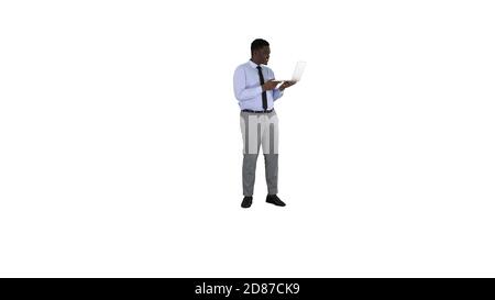 Fröhlich erfolgreiche junge afroamerikanische Manager mit Laptop h Stockfoto