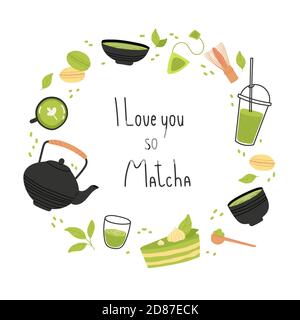 Matcha-Tee-Poster mit Zitat-Design. Stock Vektor