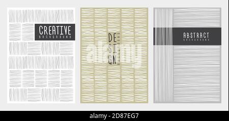 Handgezeichnetes, gestreiftes Linien-Cover-Dessin. Vorlage für Poster, Flyer, Cover. Vektorgrafik. Stock Vektor