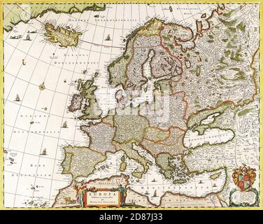 Antike Landkarten der Weltkarte von Europa Nicolas Visscher c 1640 Stockfoto