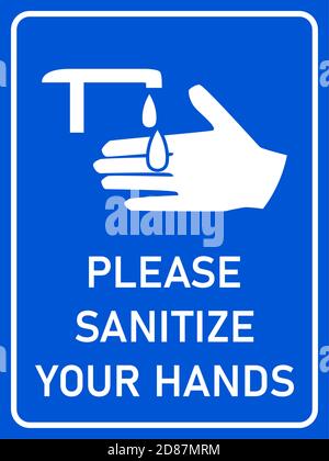 Bitte desinfizieren Sie Ihre Hände Vertikale Hygiene Warnung Posterschild mit einem Seitenverhältnis von 3:4. Vektorbild. Stock Vektor