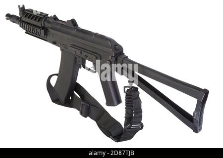 Kalaschnikov AK 47 mit modernem Update-Kit isoliert auf weiß Stockfoto