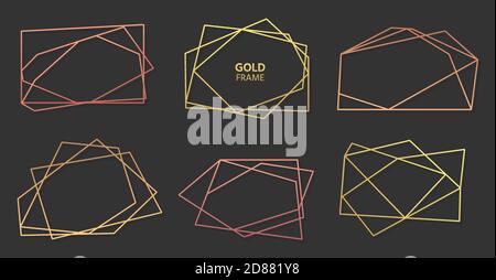 Gold und Rose Rahmen abstrakte polygonale geometrische Set. Hochzeit Einladung Karte Vorlage leeren Text Banner. Luxus dekorativ modern. Polyeder Rahmen Design Element isoliert Vektor Illustration Stock Vektor