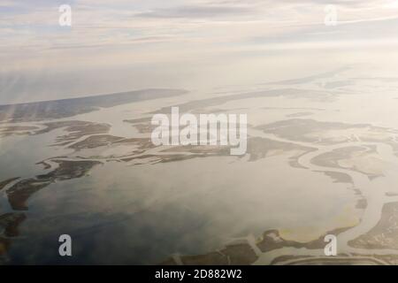 Schönes Foto Bild Ansicht Vogelauge von Venedig Lagune aus Das Sky Airplane Stockfoto