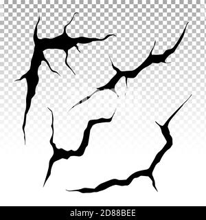 Bodenrisse gesetzt. Erdbeben und Bodenrisse, Lochwirkung, Craquelure und beschädigte Wandstruktur. Vektor-Illustrationen Erdbeben, Absturz, Zerstörung Stock Vektor
