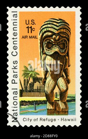 VEREINIGTE STAATEN von AMERIKA - UM 1980: Eine in den USA gedruckte Briefmarke zeigt den Nationalpark auf Hawaii - Stadt der Zuflucht, um 1980 Stockfoto