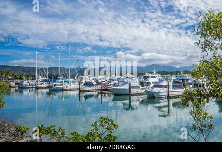 Boote und Yachten liegen an Crystalbrook Superyacht Marina Port Douglas, North Queensland, Australien Stockfoto