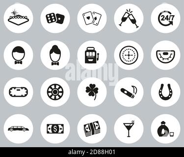 Las Vegas City & Culture Icons Black & White Flat Design Kreis Set Groß Stock Vektor