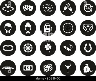 Las Vegas City & Culture Icons Weiß Auf Schwarz Flat Design Kreis Set Groß Stock Vektor