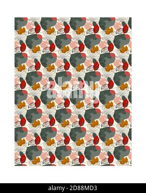 Zusammensetzung der Herbstblätter mit Herbstfarben im Stil einer minimalistischen Illustration von einfachen Linien und einem begrenzten Satz von Farben, grafisches Design, Stockfoto