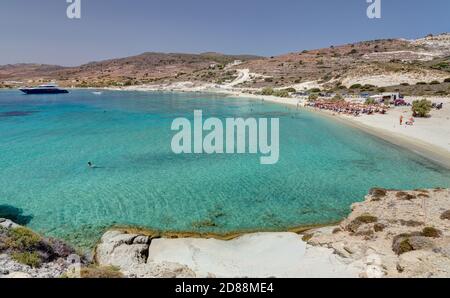 Prassa Strand, Kimolos Insel, Kykladen, Griechenland. Stockfoto