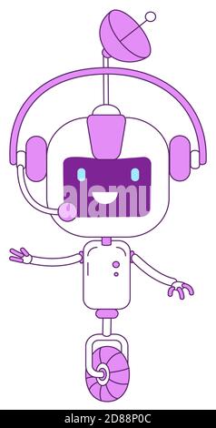 Netter moderner Roboter mit Headset-Headset violett lineares Objekt Stock Vektor