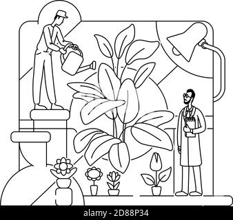 Botanical Experiment dünne Linie Konzept Vektor Illustration Stock Vektor