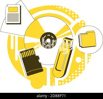 Datenspeichergeräte Thin-Line-Konzept Vektor-Illustration Stock Vektor