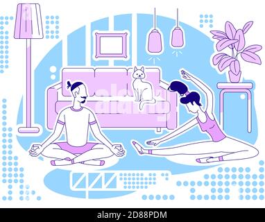 Tun Yoga zusammen flache Silhouette Vektor Illustration Stock Vektor
