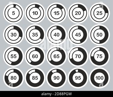 Lade- Oder Prozentzeichen Schwarz-Weiß-Sticker-Set 01 Groß Stock Vektor