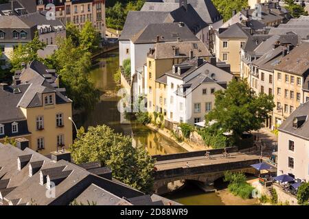 Luxemburg, Stadt Luxemburg, Blick auf den Grund - die untere Altstadt Stockfoto