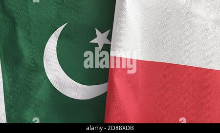 Polen und Pakistan zwei Flaggen Textil-Tuch 3D-Rendering Stockfoto