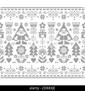 Weihnachten Santa Vektor nahtlose Muster, Scandianvian Volkskunst Stil festliche Ornament in grau und weiß Stock Vektor
