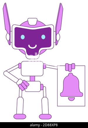 Niedliche moderne Roboter mit Glocke violett lineares Objekt Stock Vektor