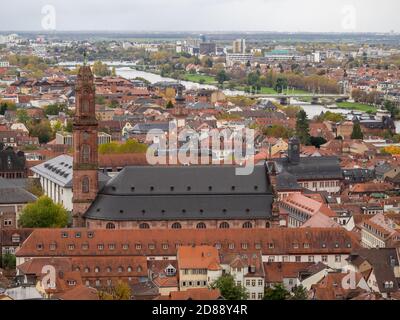 Jesuitenkirche über Heidelberg vom Schlossgelände aus gesehen Stockfoto