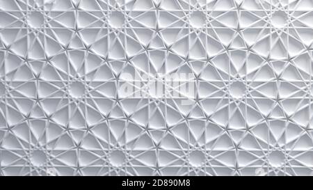 Abstrakt weiß arabisch Girih Muster Hintergrund. Extrudierte muslimische Ornament. Interior Design Konzept. 3d-Renderdarstellung. Islamisches Geometriemuster. P Stockfoto