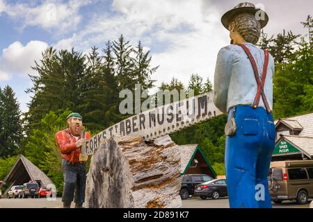 FORKS, WASHINGTON - 27. JUNI 2018: Forks Timber Museum. Stockfoto