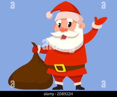 Weihnachtsmann hält Geschenksack. Weihnachtsfigur im Cartoon-Stil. Stock Vektor