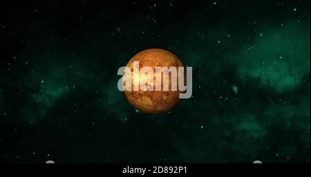 Venus 3d-Planet im Weltraum mit bunten Sternennacht. Vorderansicht des Venus-Planeten aus dem Weltraum mit schöner Galaxie. 3d-gerenderter Planet. Stockfoto