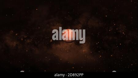 Venus 3d-Planet im Weltraum mit bunten Sternennacht. Vorderansicht des Venus-Planeten aus dem Weltraum mit schöner Galaxie. 3d-gerenderter Planet. Stockfoto