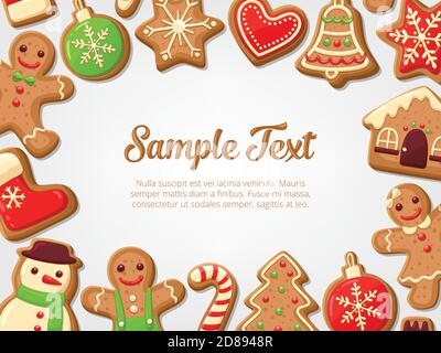 Lebkuchen Cookies Hintergrund. Perfekt für weihnachtsbanner, Grußkarten und Präsentationen. Vektorgrafik. Stock Vektor