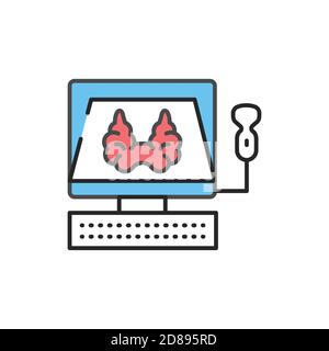 Symbol für die Ultraschalldiagnostik der Schilddrüse mit der Farblinie. Piktogramm für Webseite, mobile App, Promo. Stock Vektor
