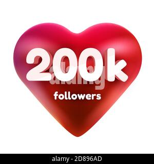 Follower Danke. Rotes Herz für Freunde des sozialen Netzwerks, Follower, Web-Nutzer Danke, dass Sie Abonnenten oder Follower und Likes feiern. Vektorgrafik Stock Vektor