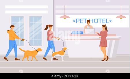 PET-Hotelhalle flache Farbe Vektor-Illustration Stock Vektor