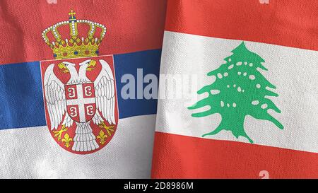 Libanon und Serbien zwei Flaggen Textil-Tuch 3D-Rendering Stockfoto